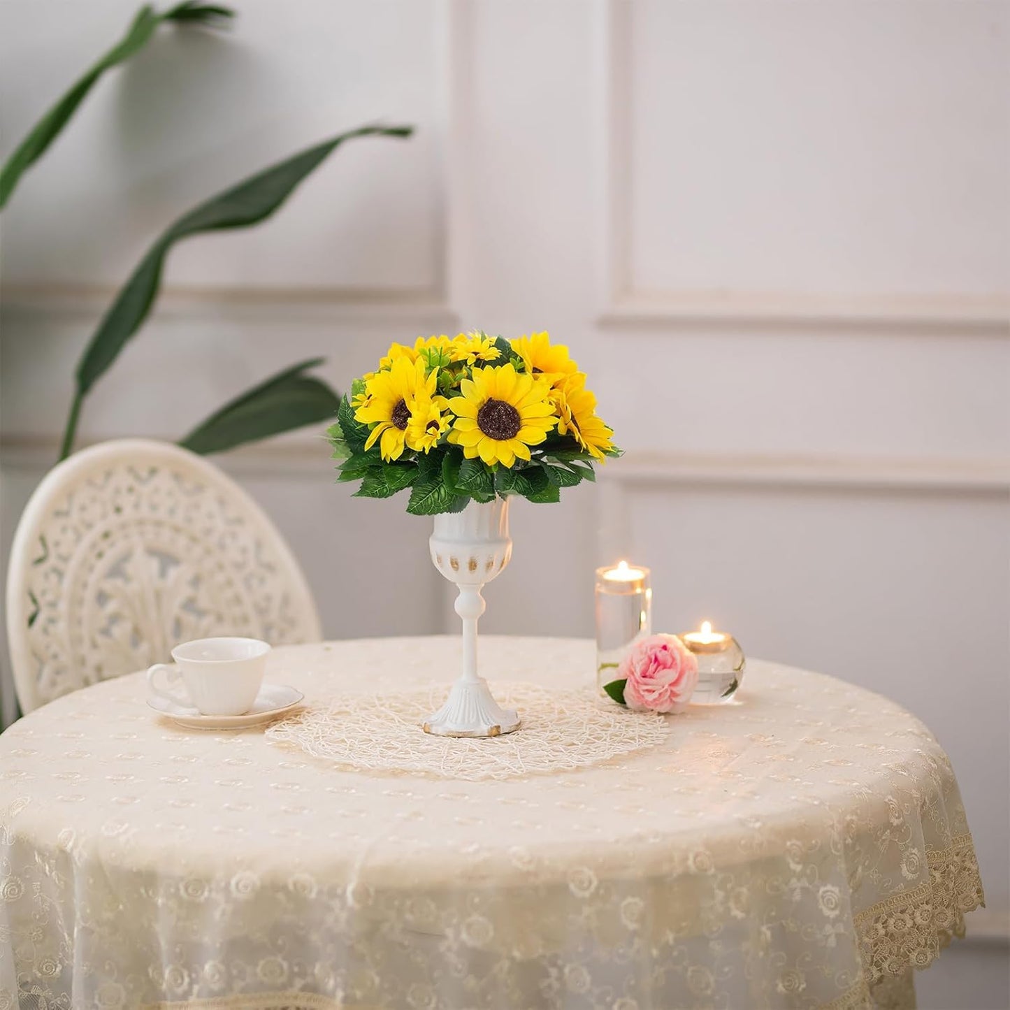 BLOSMON Sunflowers Artificial Flowers Ball - 10 Pcs Fake Yellow Sunflower Flowers CenterPieces Decoration for Wedding Table - Silk Kissing Floral Arrangements for Home Party Event DIY Decor