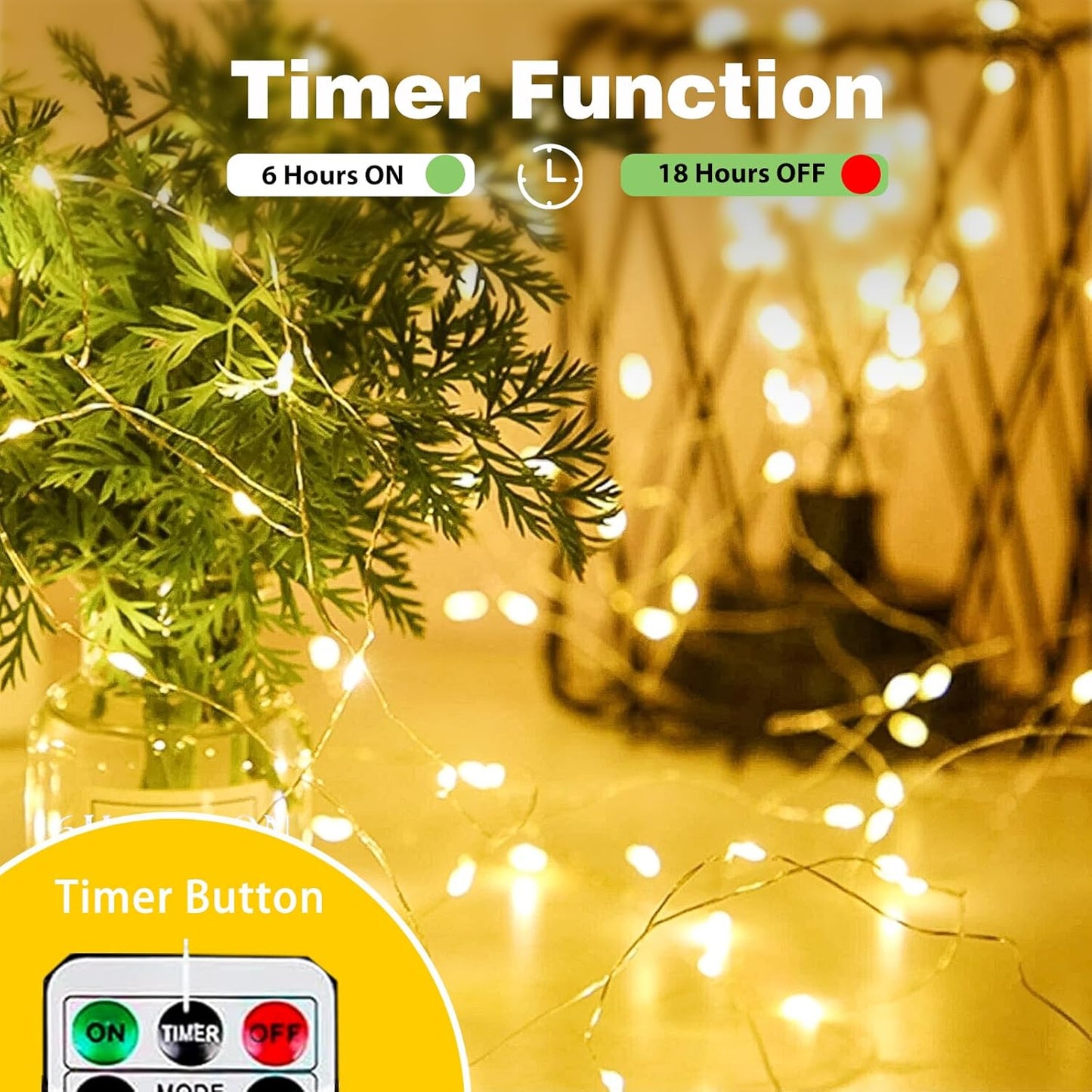 2-Pack 50 LED Fairy Lights Battery Operated with Remote Control Timer, 16 FT 50 LED Battery Lights Outdoor Indoor, 8 Mode Twinkle String Lights for Classroom Party Bedroom Christmas Décor (Warm White)