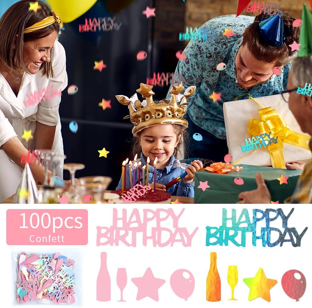 Iridescent Happy Birthday Confetti For Table - Paper Birthday Party Decorations For Men Women Boys Girls, Table Sprinkling Scatter Decoration Party Supplies