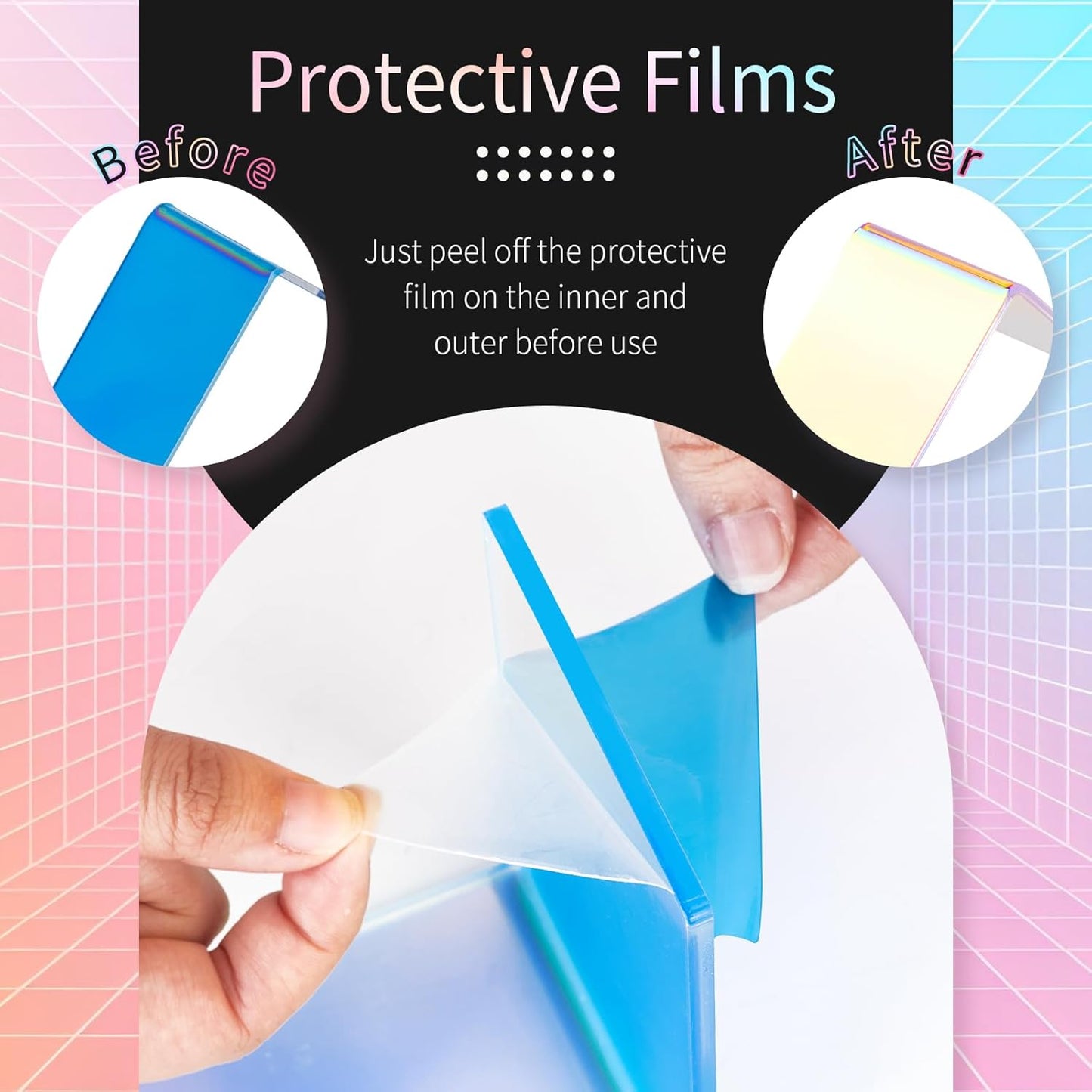 Iridescent Acrylic Display Risers, 6pcs Rainbow Display Stand Rectangular Stands Showcase Transparent Display Shelf for Dessert Cupcake Collectibles Figures Jewelry Perfume