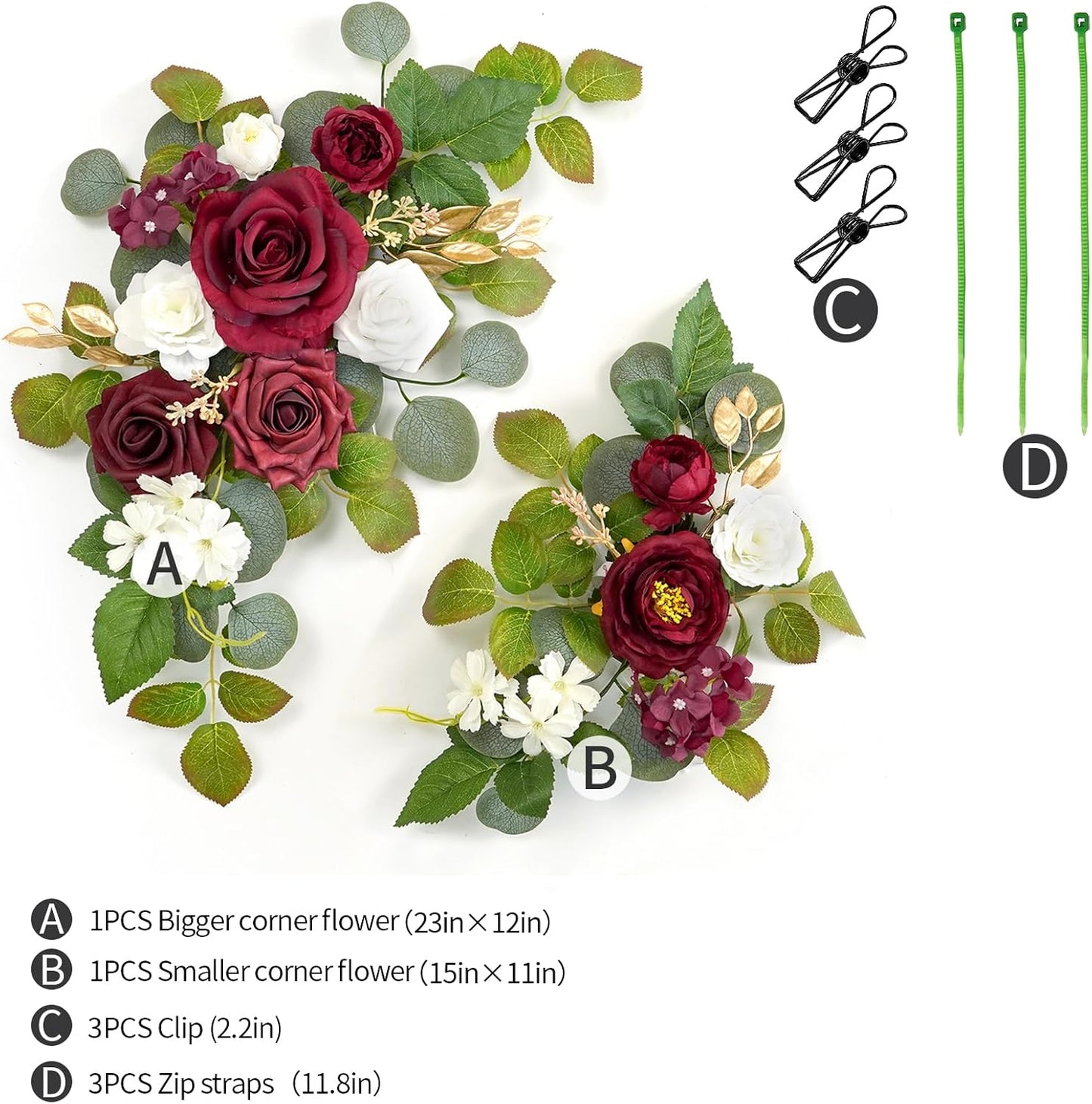 WEIERYUE(Pack of 2 Artificial Flowers Decorations,Artificial Arch Backdrop Garlandfor Ceremony Party Reception Entrance Welcome Easel Door Floral Decor Wall Home Entryway Outdoor(Wine red)