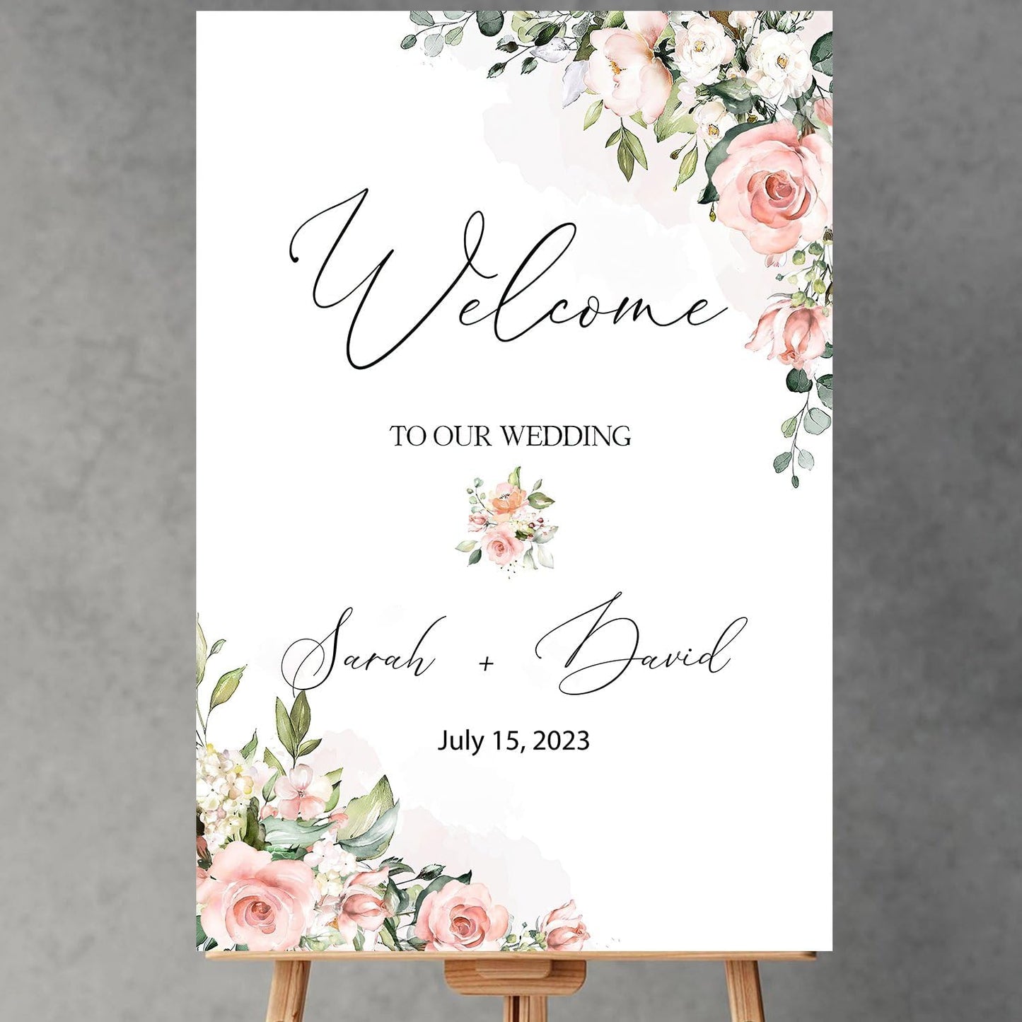Editable Wedding Welcome Sign, Blush Pink Floral Wedding Sign, Custom Welcome Sign