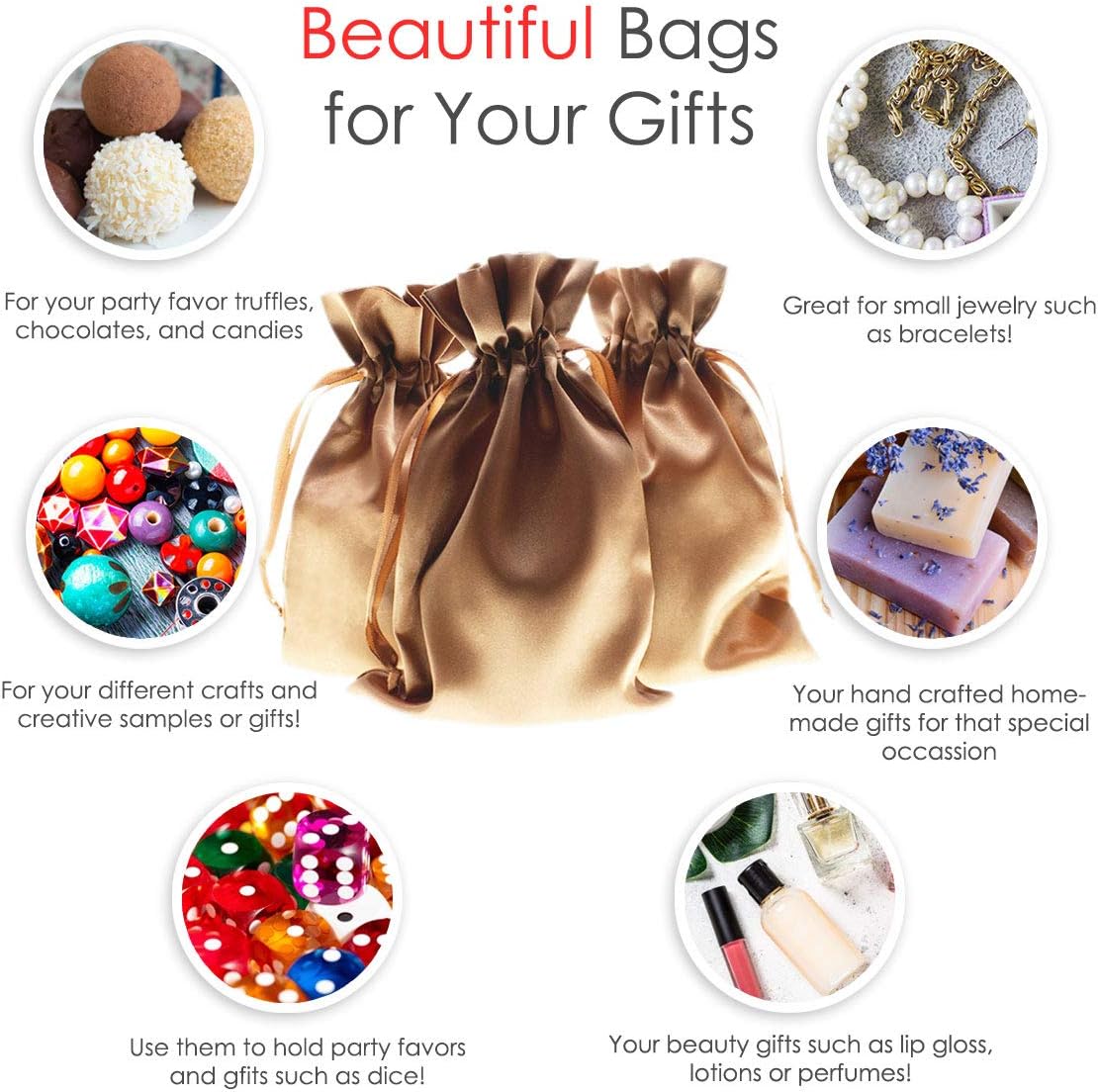 3" x 4" Old Gold Satin Gift Bags, Jewelry Bags, Wedding Favor Drawstring Baby Shower Christmas 50 per Pack