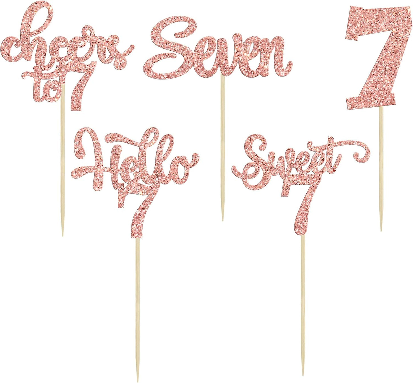 30Pcs 7th Birthday Cupcake Toppers Glitter Seven Happy 7 Cupcake Picks Cheers to 7 Years Old Cake Decorations for 7th Birthday Party Supplies Rose Gold