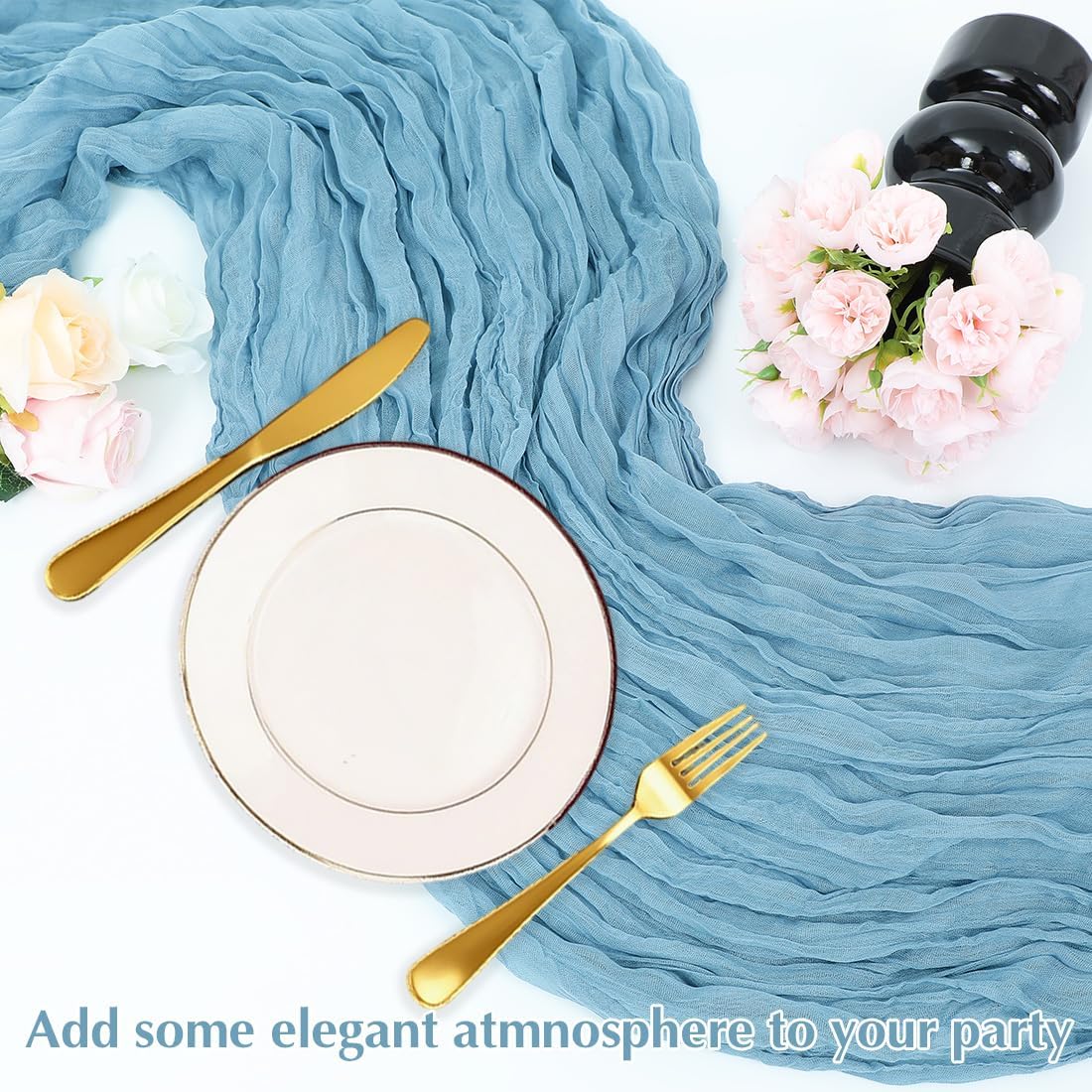 Baby Blue Cheesecloth Table Runner -21*120Inch Long Boho Wedding Table Decor, Rustic Gauze Fabric Runner for Bridal Showers, Baby Showers & Parties (Sheer, Lightweight, Wrinkled Design)