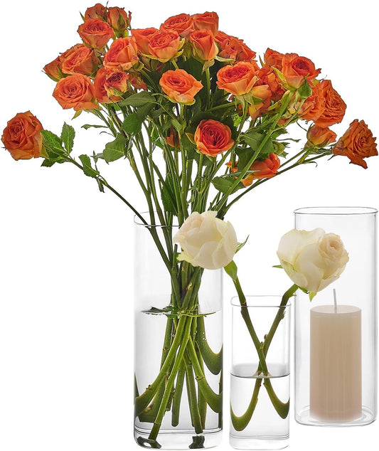 3 PCS Modern Square Glass Cylinder Vases Set (6/8/10 Inch) – Elegant Bud Vases, Floating Candle Holders & Wedding Centerpiece Displays for Home Decor, Holidays, Housewarming Gifts