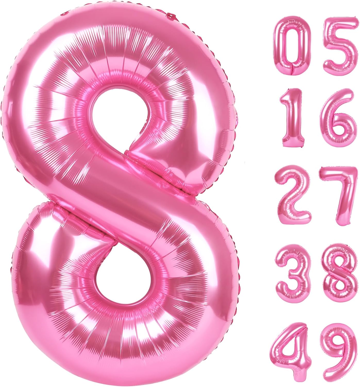 Pink Foil 8 Number Balloon 40 Inch, Helium Mylar Eight Number 8 18 28 38 48 58 80 88 Birthday Balloons, 8th Pink Women Men Wedding Anniversary, Graduations Party Supplies