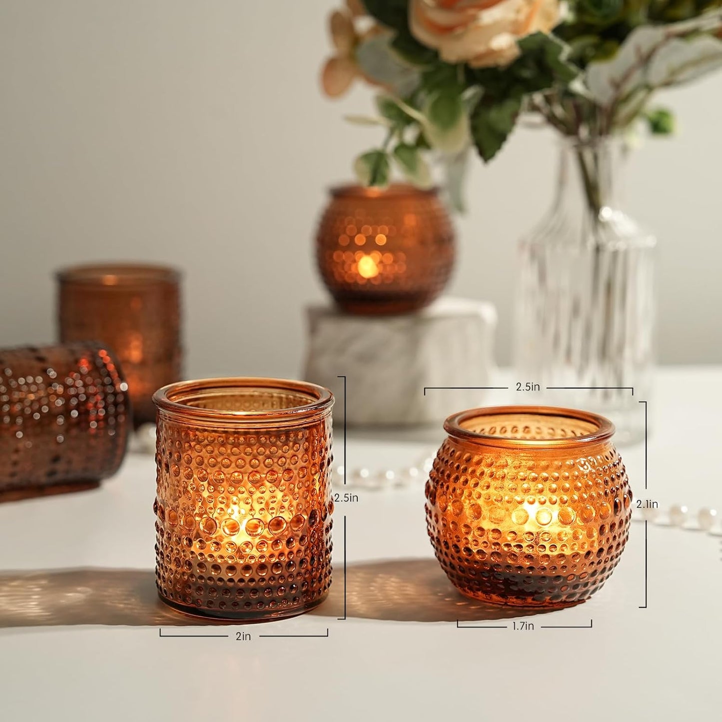 36pcs Amber Votive Candle Holders, Glass Small Tea Lights Candle Holders for Table Centerpiece for Home Decor Party Fall Boho Decor (Amber)