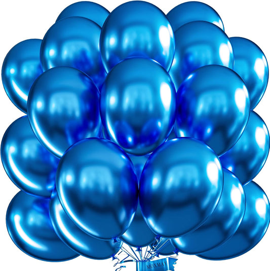 Chrome Metallic Blue Balloons 12 inch, 50 Pcs 3.2g Latex Balloons for Birthday Wedding Baby Shower Christmas Party Decoration