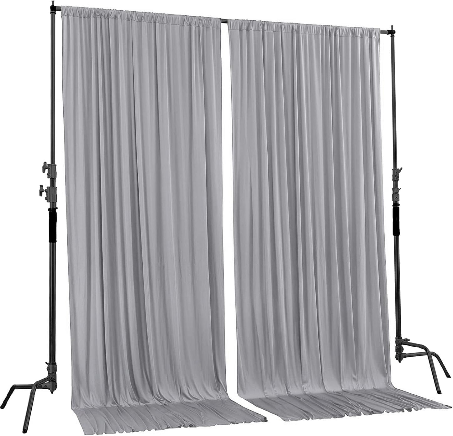 AK TRADING CO. 10 feet Wide x 12 feet Long IFR Polyester Backdrop Drapes Curtains Panels with Rod Pockets - Wedding Ceremony Party Home Window Decorations - Silver