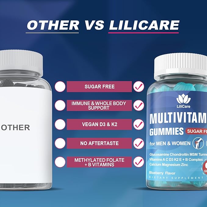 Methylated Multivitamin for Men/Women Gummies, Mens/Womens Multivitamin 50 Plus, with Glucosamine Chondroitin MSM Echinacea Sugar Free Chewable Multi Vitamins B D3 K2 A C E for Adults Seniors, 120 Cts