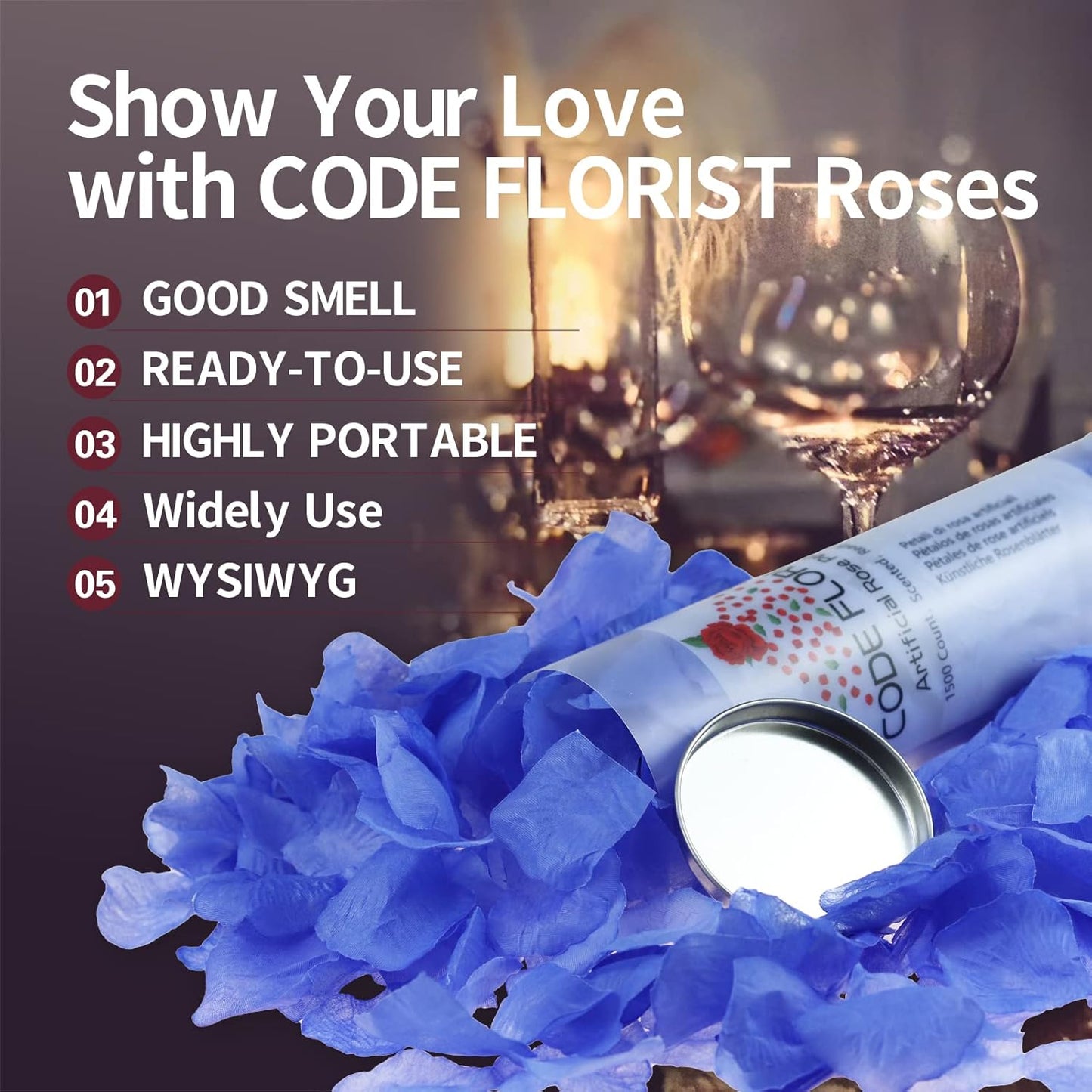 CODE FLORIST 1500 PCS Light Blue Silk Rose Petals for Valentine's Day,Romantic Night,Wedding,Proposal Anniversary Flower Decorations(Separated,Scented)