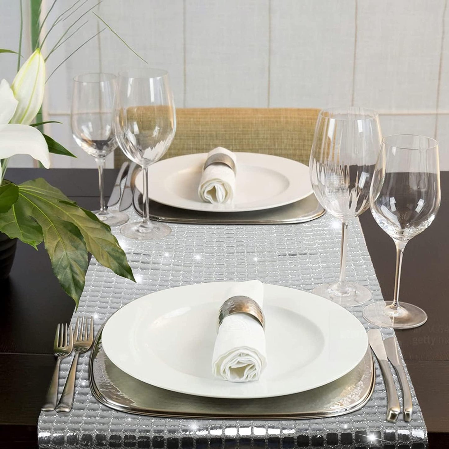 12 x 72 Inches Glitter Disco Table Runner - Retro 70s 80s Theme Decor - Silver Sequin - Bachelorette & Wedding Party Supplies