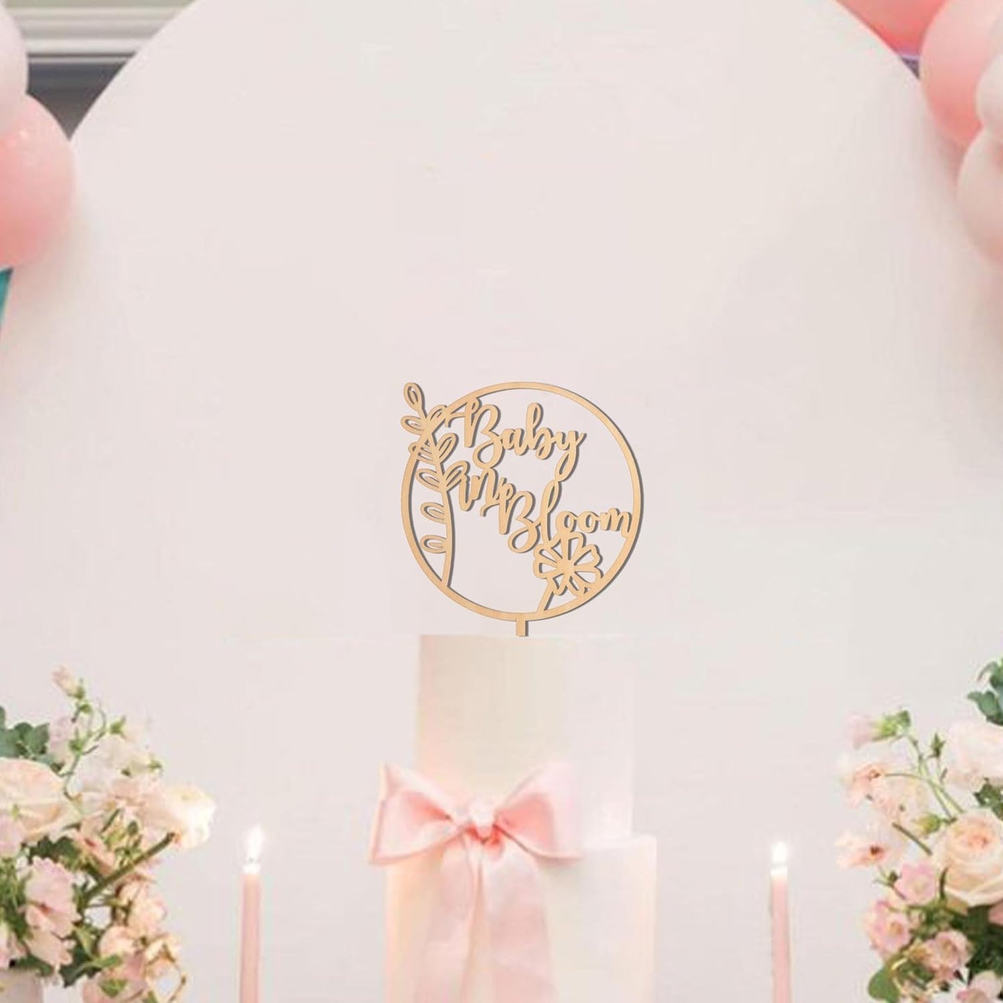 Baby In Bloom Cake Topper - Baby Shower Party Supplies,Pregnancy Reveal Cake Topper,Gender Reveal Decor