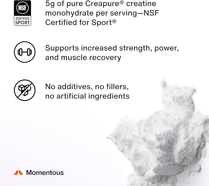 Momentous Creatine Lemon Monohydrate Powder - Creapure Creatine Powder - Supports Strength, Lean Muscle, & Recovery for Men & Women - NSF Certified for Sport - 6.49 g per Serving - 15 Servings