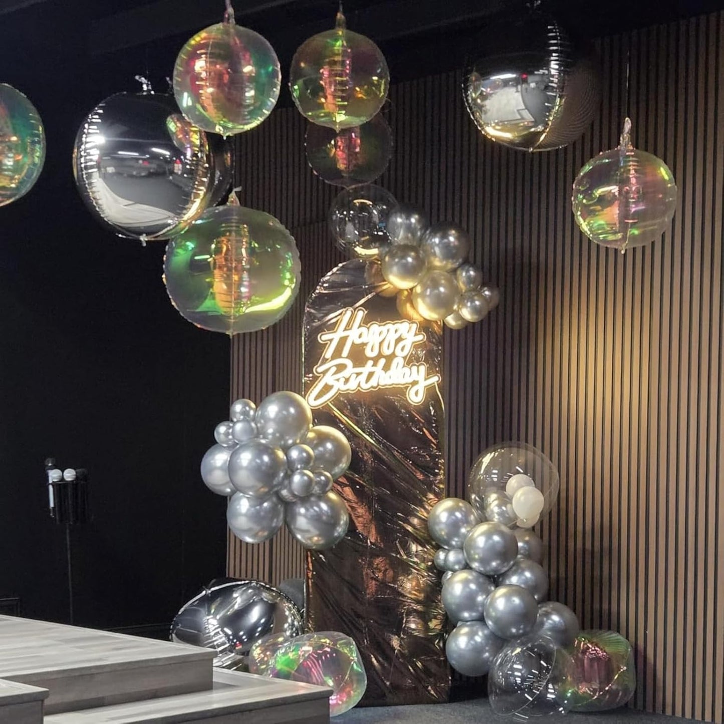 6Pcs Iridescent Round Foil Balloons,Giant 4D Clear Round Ball Balloon,22 Inch Rainbow Balloons for Birthday Wedding Prom Party Decorations