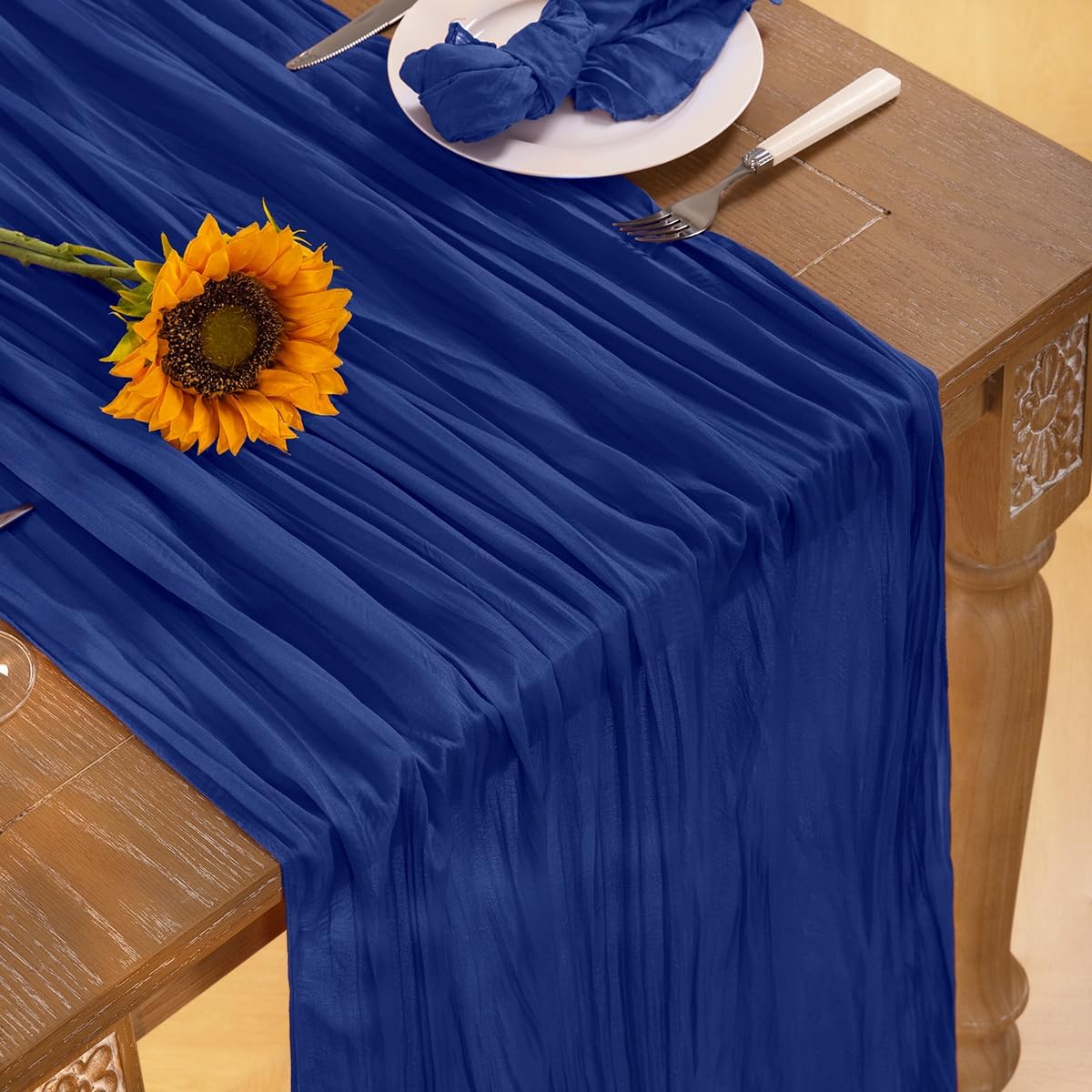 Royal Blue Cheesecloth Table Runner Blue Fall Table Runners Boho Gauze 120 Inches Fall Table Decorations for Thanksgiving Weddings Bridal Baby Shower Birthday Parties Decor