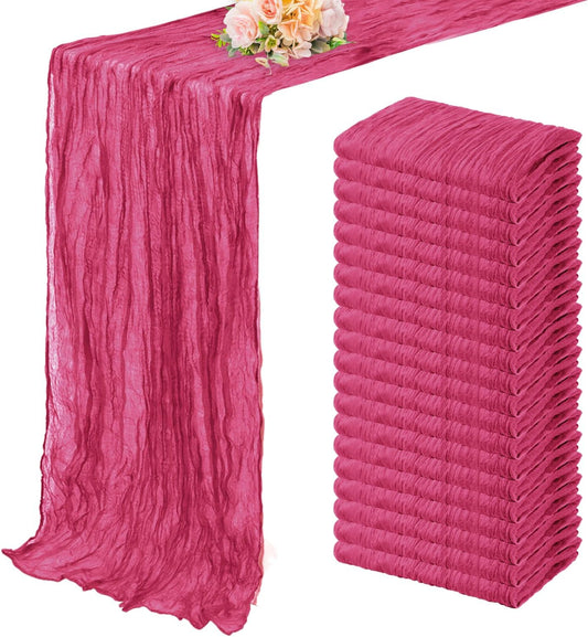 Hot Pink 20 Pack Cheesecloth Table Runner 10FT Boho Fabric Rustic Cheese Cloth Table Runner for Wedding 20 x 120 Inch Long Bridal Shower Baby Shower Gauze Sheer Birthday Party Table Decorations
