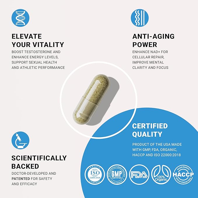 NAD HIM NAD Supplement Nicotinamide Riboside Wellness Formula, Help Restore NAD Levels, Support Testosterone Levels, NAD Supplement for Men, Non-GMO Gluten-Free, 90 Capsules