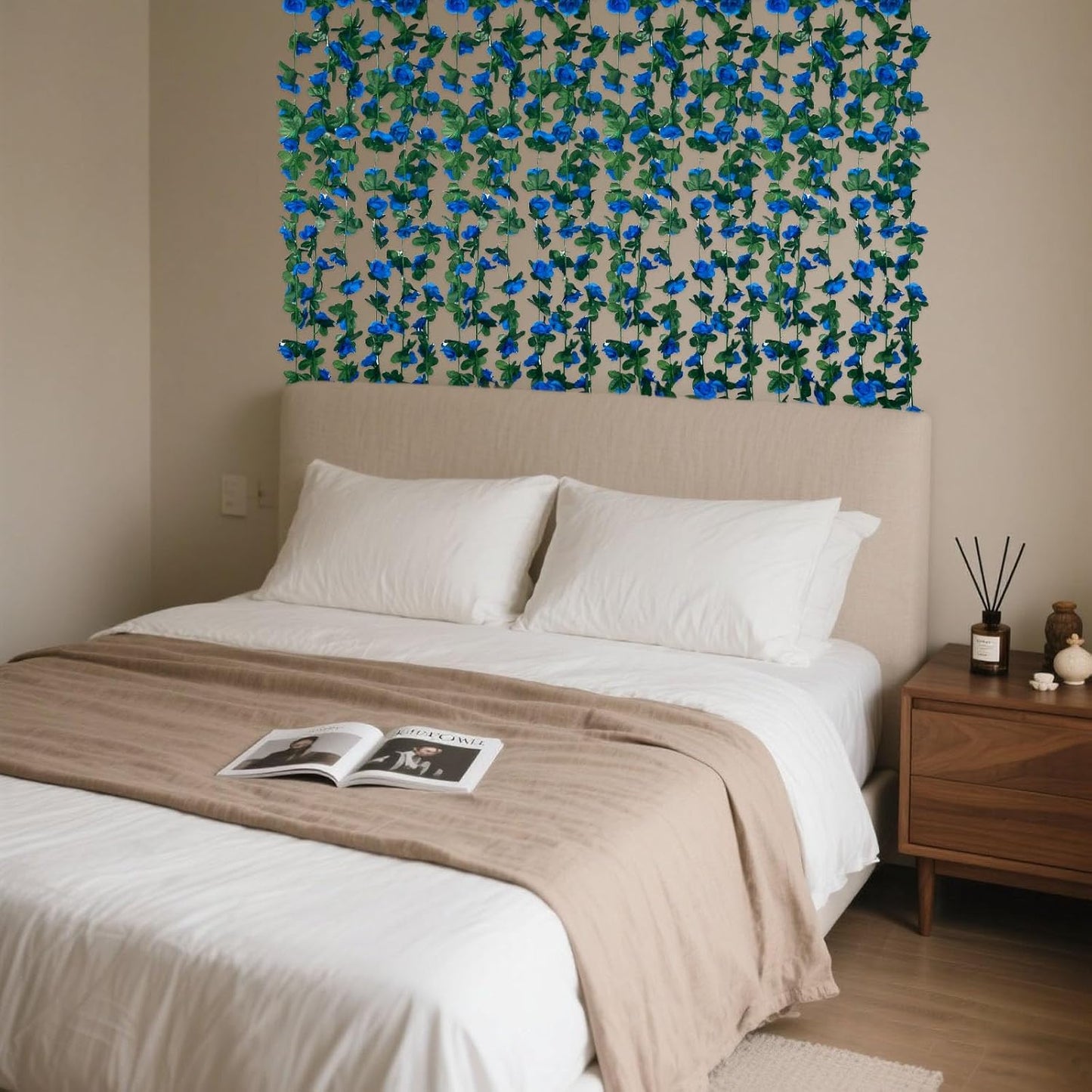 16Pcs 126Ft Royal Blue Rose Garland, Fake Rose Hanging Flowers, Artificial Flower Vine, Hanging Floral Vine Garland for Wedding, Birthday Party, Wall Arch, Halloween, Christmas Garden Backdrop Decor