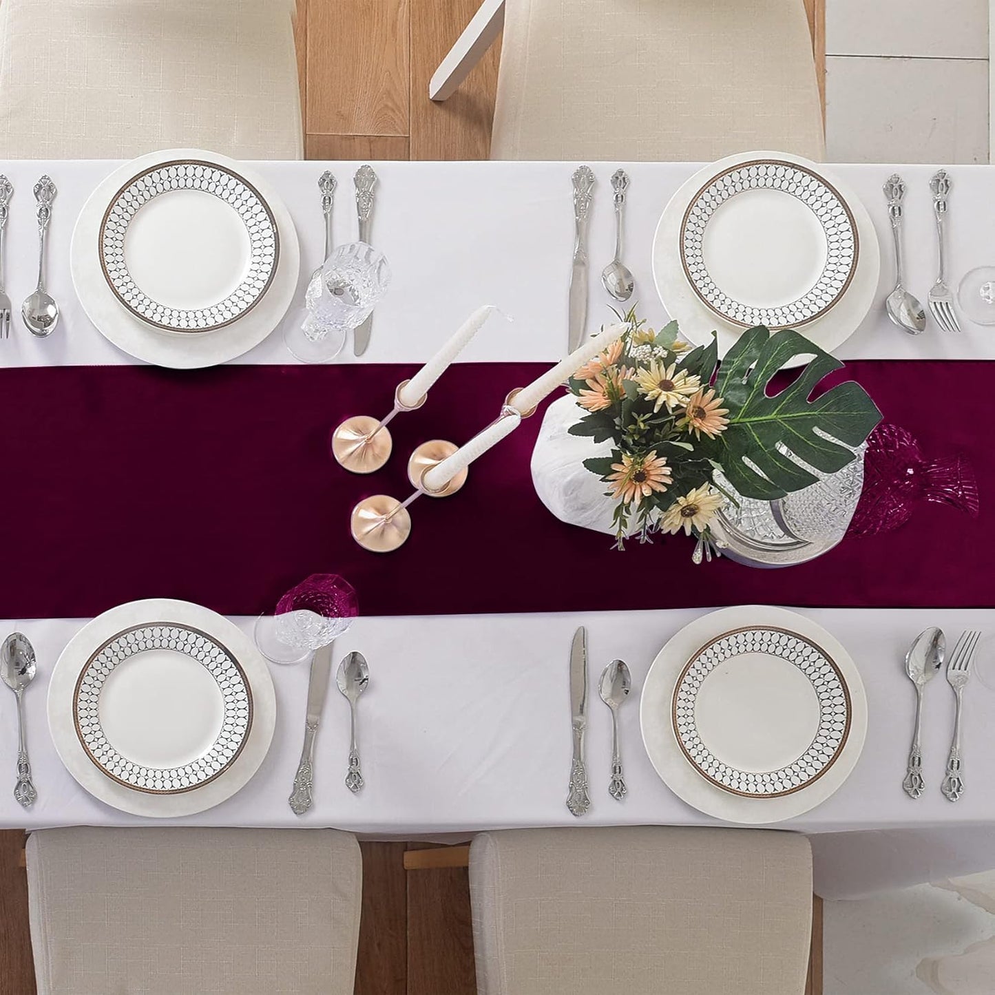 6Pack Table Runner 12 x 108 Inches Satin Silk Table Runner for Wedding, Birthday Party, Banquets, Graduations Decoration, fit Rectange and Round Table-Burgundy