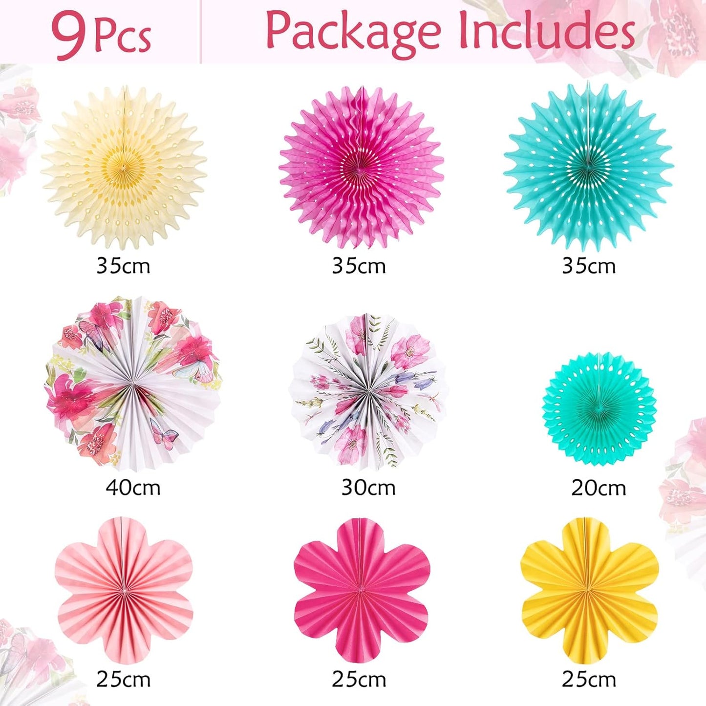 SUNBEAUTY Paper Flowers Decorations for Wall Tea Party Decoration Paper Fans Classroom Decoration Paper Floral Backdrop Decor Paper Fans Decoration Flower Wall Decor,Set of 9