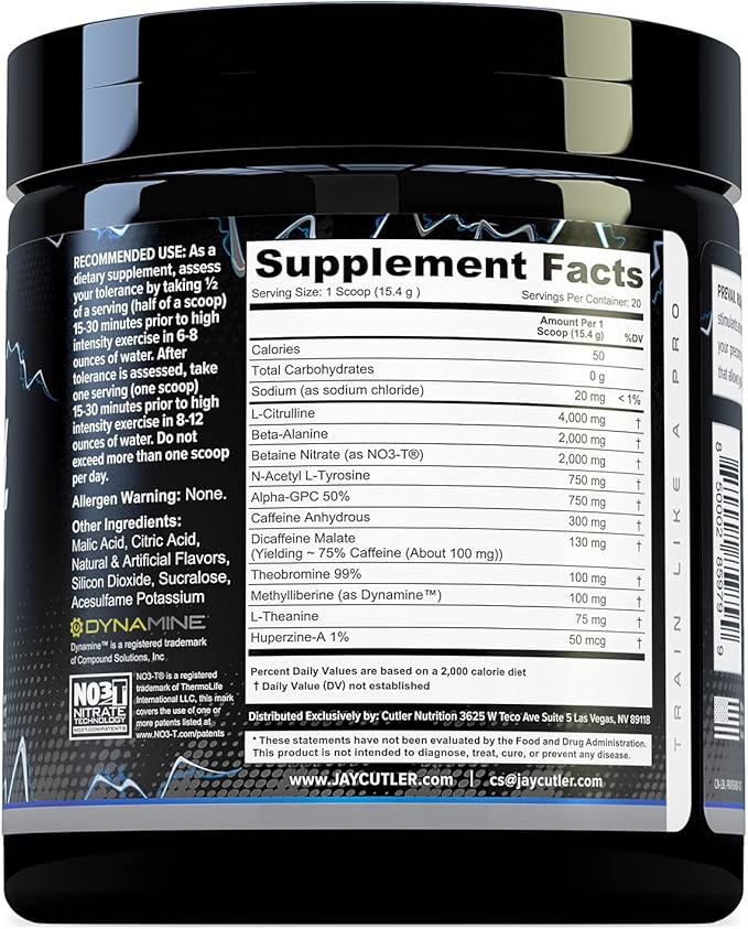 Cutler Nutrition High Stim Pre Workout Powder Prevail Rush Preworkout for Men & Women for Intense Pumps Energy and Focus with Caffeine NO3T Betaine and Dynamine | Sour Blue Razz (20 Servings)