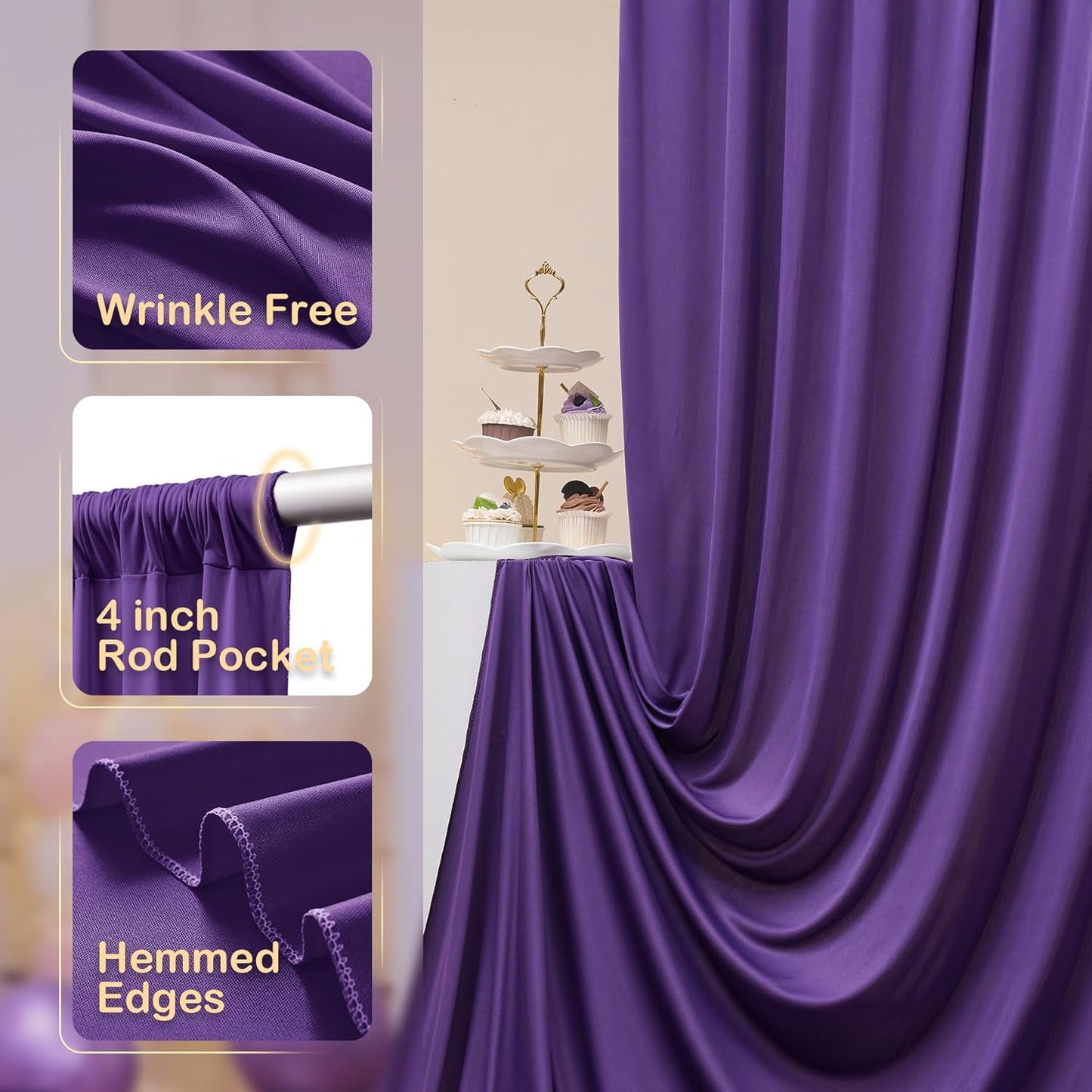 8 Panels Purple Backdrop Curtains for Party Background, Wrinkle Free Purple Photo Backdrop Drapes Back Drop Cloth for Wedding Birthday Photography Baby Shower Decor, 40ftx10ft