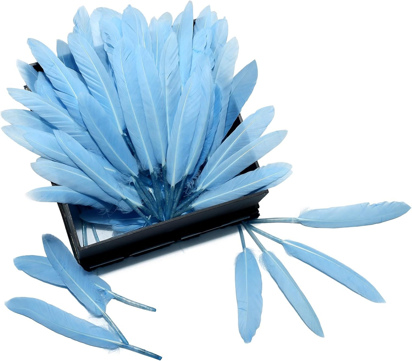 FeelfunFeather 120pcs Sky Blue Goose Cochettes Feather Natural Bulk 4-6 inch 10-15cm for Wedding Party Christmas Decorations DIY Crafts Goose Cochettes Feather