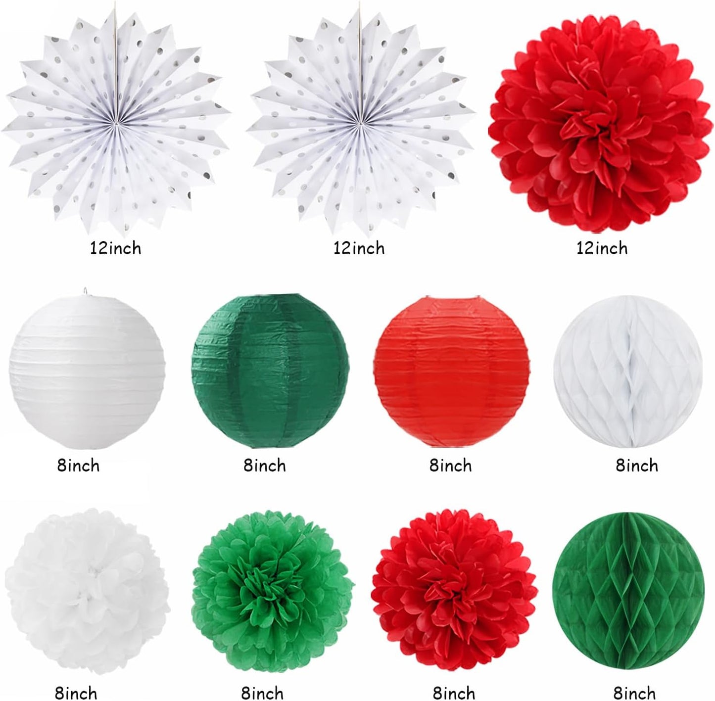 Red White Green Mexican Christmas Birthday Party-Decorations - 21pcs Happy Banner,Paper Lanterns Honeycomb,Tissue Pom Poms Flower Fan,Italian Kids Classroom Hanging Streamers Garland Decor Huglony