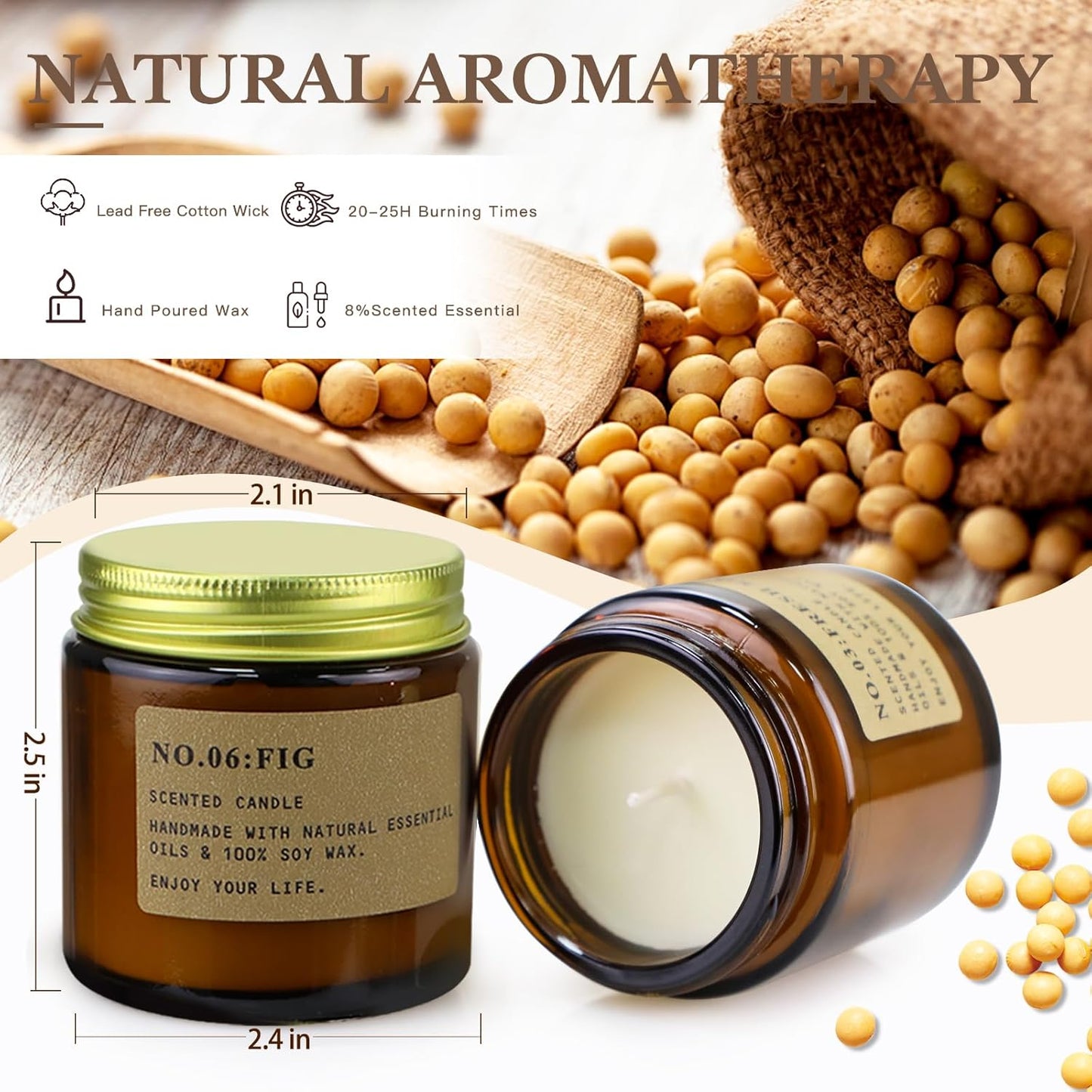 6 Pack Candles for Home Scented, Aromatherapy Candles Gifts for Women, Natural Soy Wax Long Lasting Amber Jar Candles Set for Men, Gifts for Birthday, Valentine's, Mother's, Anniversary, Christmas