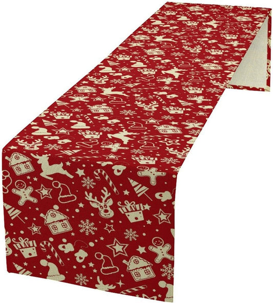 Christmas Table Runner,Seasonal Winter Deer Table Decoration Snowflake Table Cloth Kitchen Dining Table Decoration for Home Party Decor 13x60 Inch
