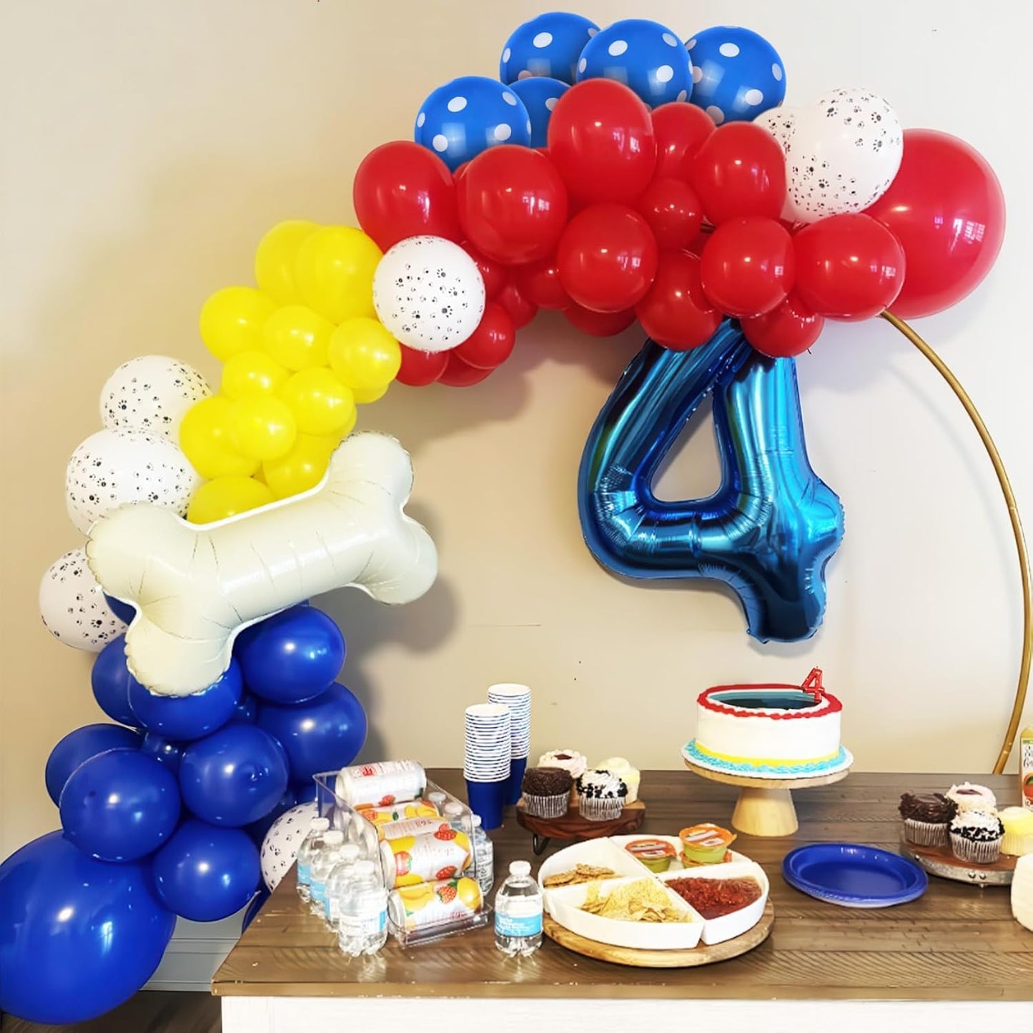 Dog Balloons, Red Yellow Blue Paw Print Balloons with 18 Inch Bone Foil Balloon, Dog Paw Latex Animal Balloon for Boy Kids Birthday Cartoon Theme Puppy Party Decorations Backdrop Supplies