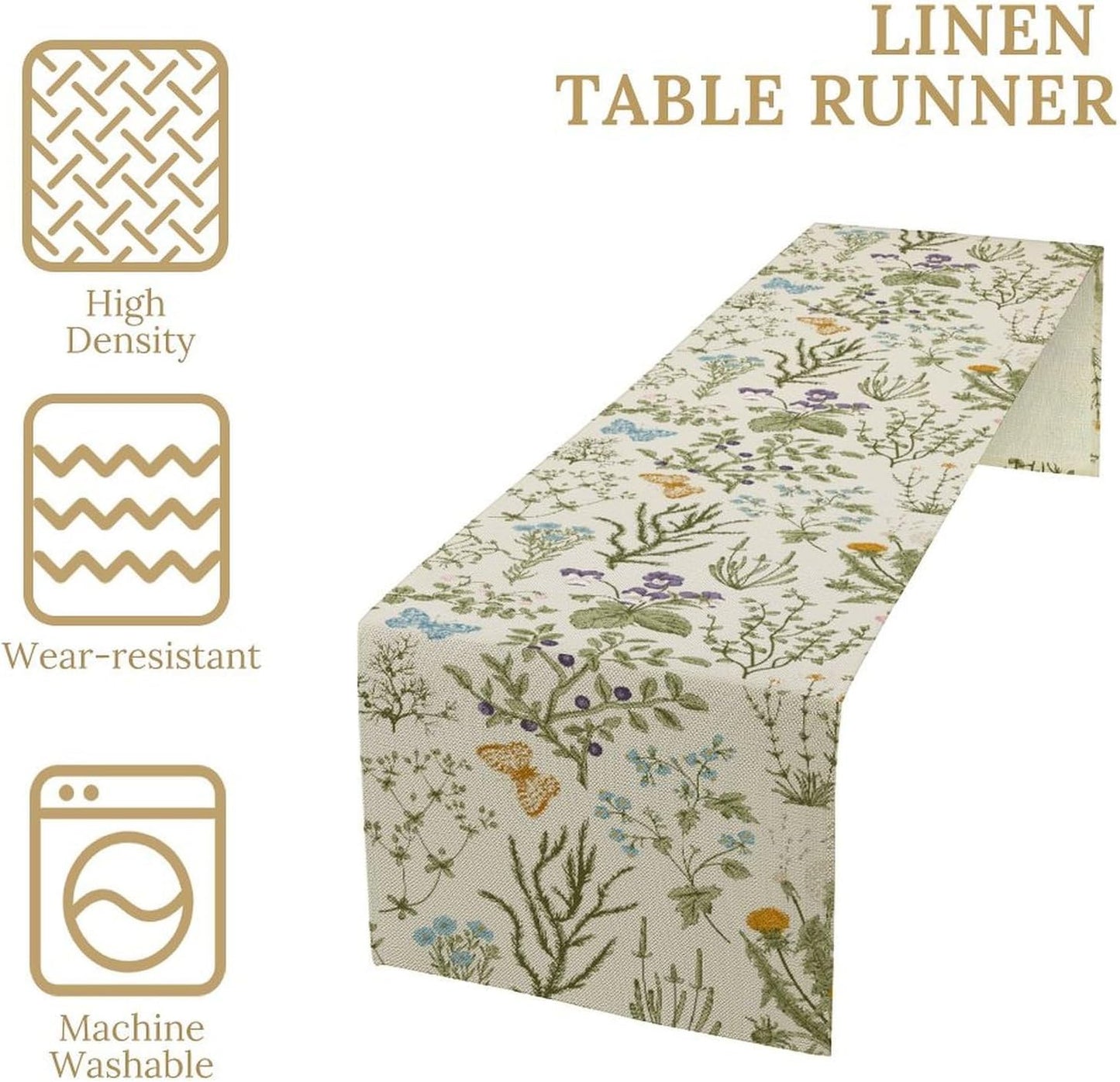 Floral Table Runner,Wildflower Spring Table Runner Seasonal Summer Butterfly Kitchen Dining Table Decoration for Home Party 13x108 Inch