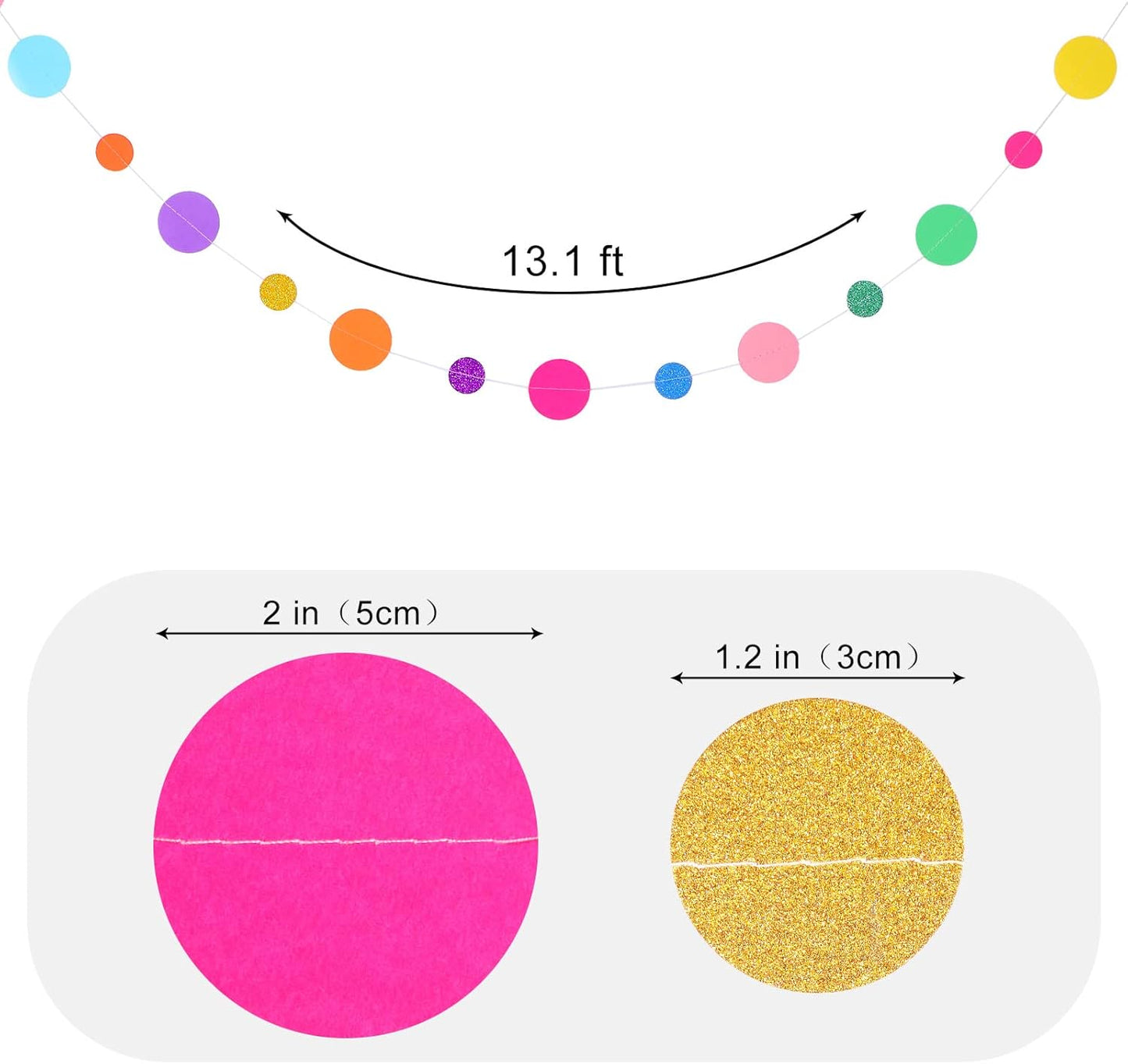 Outus 5 Pieces Colorful Dots Paper Garland Round Glitter Garland Hanging Confetti Streamers Backdrop for Candy Birthday Classroom Halloween Trunk or Treat Car Decoration (Rainbow)