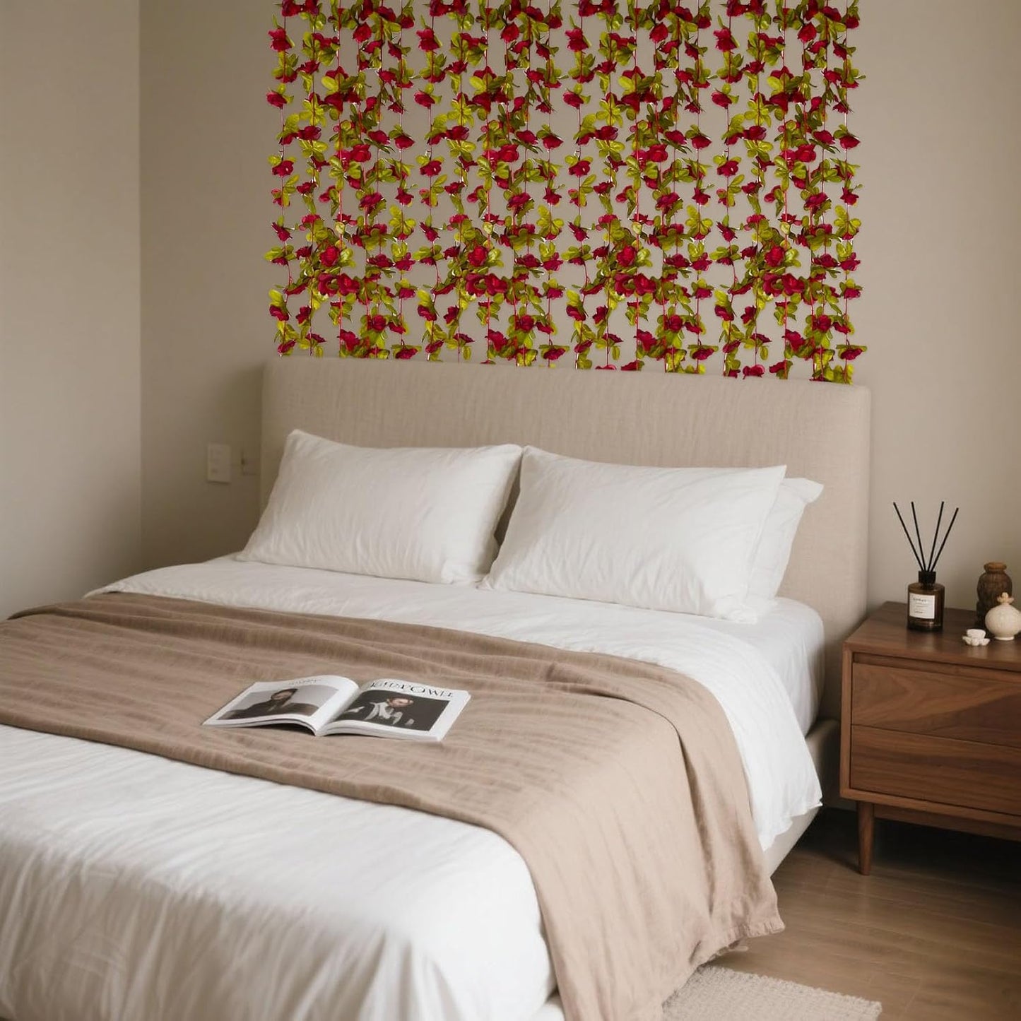 16Pcs 126Ft Burgundy Rose Garland, Fake Rose Hanging Flowers, Artificial Flower Vine, Hanging Floral Vine Garland for Wedding, Birthday Party, Wall Arch, Halloween, Christmas Garden Backdrop Decor