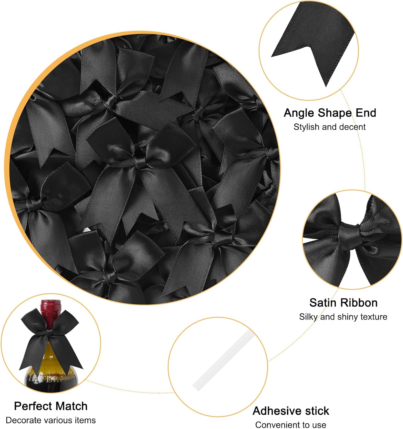 Feluwi Black Gift Wrap Bows (50 Pcs) - 3.3 Inch Elegant Plastic-Free Bows for Christmas Gifts, Birthday Presents, Wedding Friendly Party Supplies, Baby Shower, Gift Bags Decorative Accessories