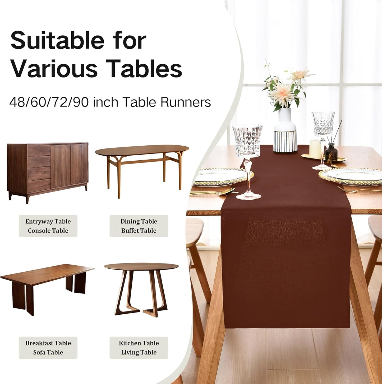 Farmhouse Chocolate Table Runner Dining Table Runners 60 Inches Long Coffee Table Runner for Dresser Living Room Bedroom Holiday Party Banquet 12X60 Inch