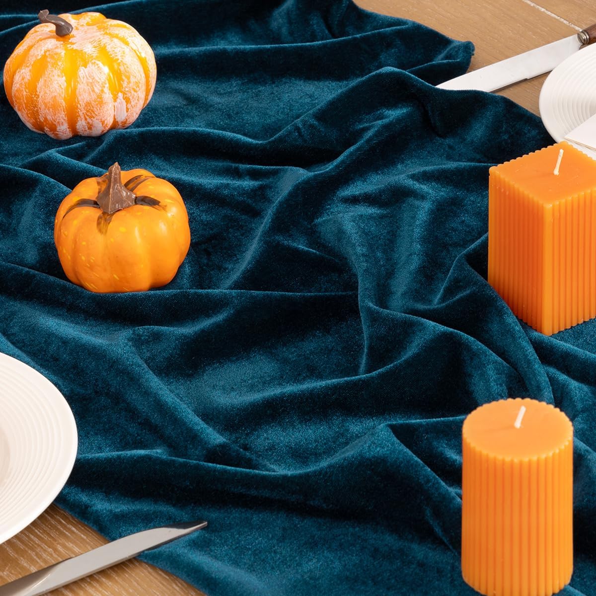 Peacock Green Velvet Table Runner 3 Pack Fall Thanksgiving Turquoise Table Runners 20 x 120 Inch Luxurious Elegant Velvet Fabric Table Decor for Christmas Dinner Wedding Bridal Baby Shower