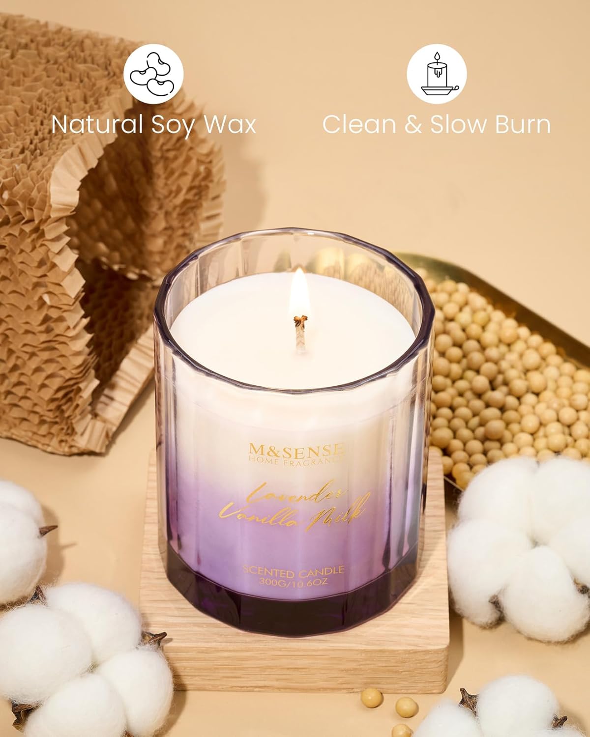 M&SENSE Lavender Vanilla Scented Candle - 10.6oz Natural Soy Wax Non Toxic 60-Hour Burn in Glass Jar, Aromatherapy Candle for Relaxation, Housewarming Gifts for Women, Family & Friends