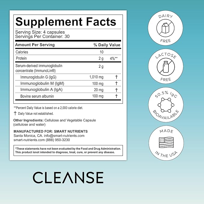 CLEANSE Limited Edition | IgG Dairy-Free Colostrum | 50.5% IgG Concentrated Immune Support | Daily Gut Health Detox, Energy, Prebiotic, Digestive Support | 120 Capsules | 30 Day Supply, 1-Pack