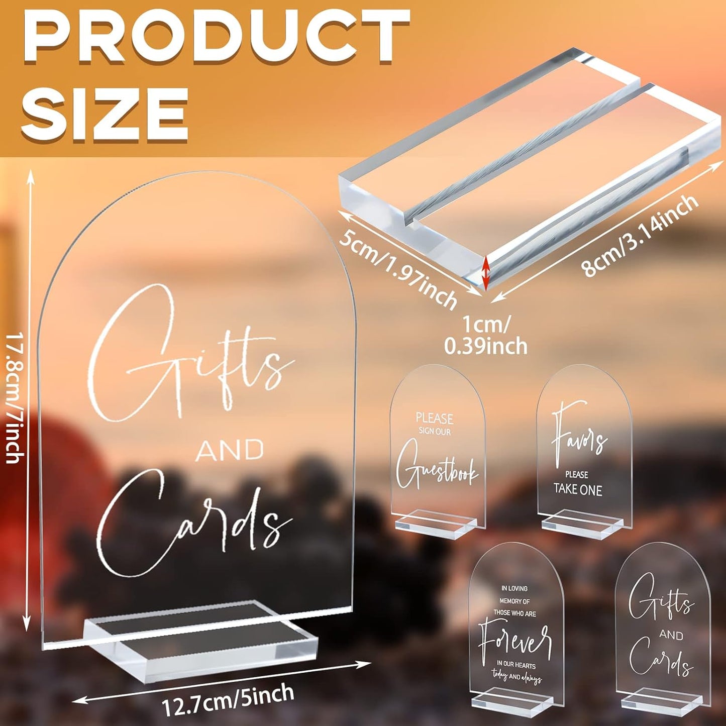 Chunful 4 Pcs Clear Acrylic Wedding Sign with Stand for Ceremony Reception 5 x 7 Guest Book Cards and Gifts In Loving Memory Favors Please Take One Table Sign for Wedding(Elegant White,Fresh Style)