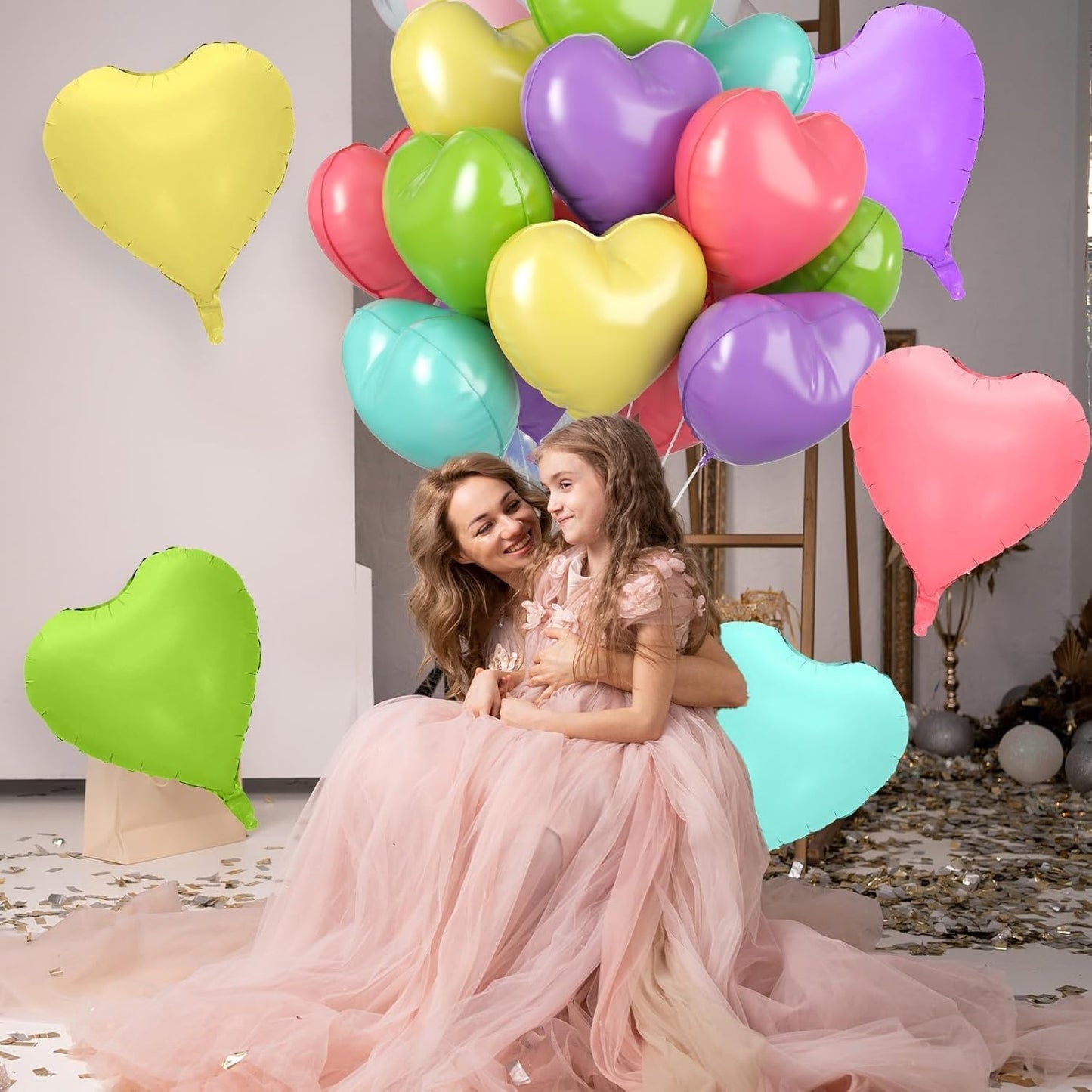 12 Pcs Heart Balloons, 18 inch Pastel Heart Shaped Balloons, Big Helium Balloon, Macaron Love Foil Balloon for Wedding Baby Shower Anniversary Backdrop Valentine Party Decoration