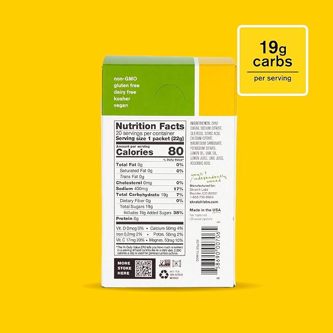 SKRATCH LABS Hydration Packets - Hydration Drink Mix, Lemon Lime (20ct) - Electrolyte Powder Packets Developed for Athletes and Sports Performance - Gluten Free, Vegan, Kosher