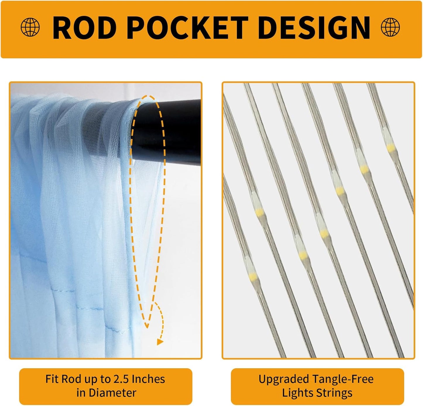 Baby Blue Tulle Backdrop Curtain with Lights String - 10x8ft Sheer Backdrop with 250 LEDs for Wedding, Baby Shower, Bridal Shower, Birthday Party Photo Shoot Background and Home Decorations