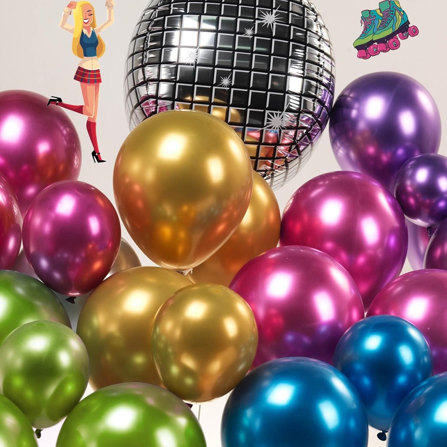 Metallic Balloon garland kit 150PCS Hot Pink Purple Green Blue Silver Gold Latex star 80s 90s Disco ball Party Balloons for Birthday graduations class of kpop fans prom last bachelorette Decoration