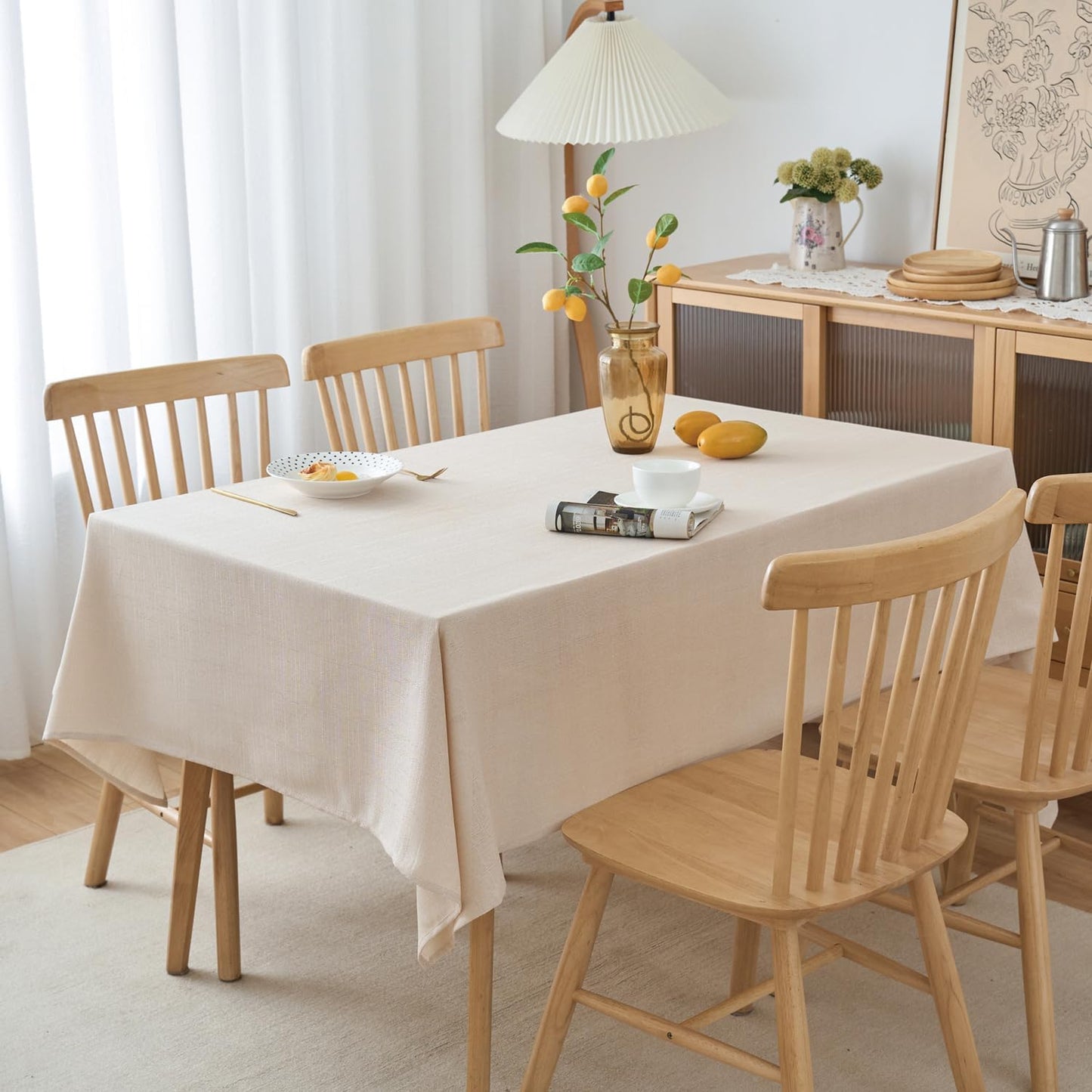 NLMUVW Linen Tablecloth for Rectangle Table - Textured Table Cloth Water Resistant Farmhouse Burlap for Kitchen Dining Café,Champagne, 54 x 108 Inch