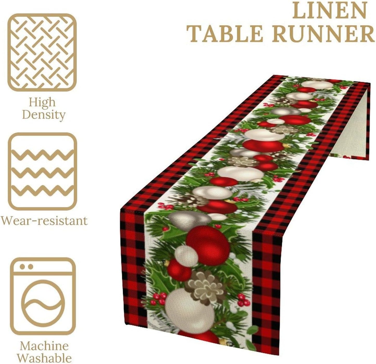 Christmas Table Runner,Seasonal Winter Xmas Holiday Farmhouse Table Cloth Kitchen Dining Table Decoration for Home Party Decor 13x108 Inch