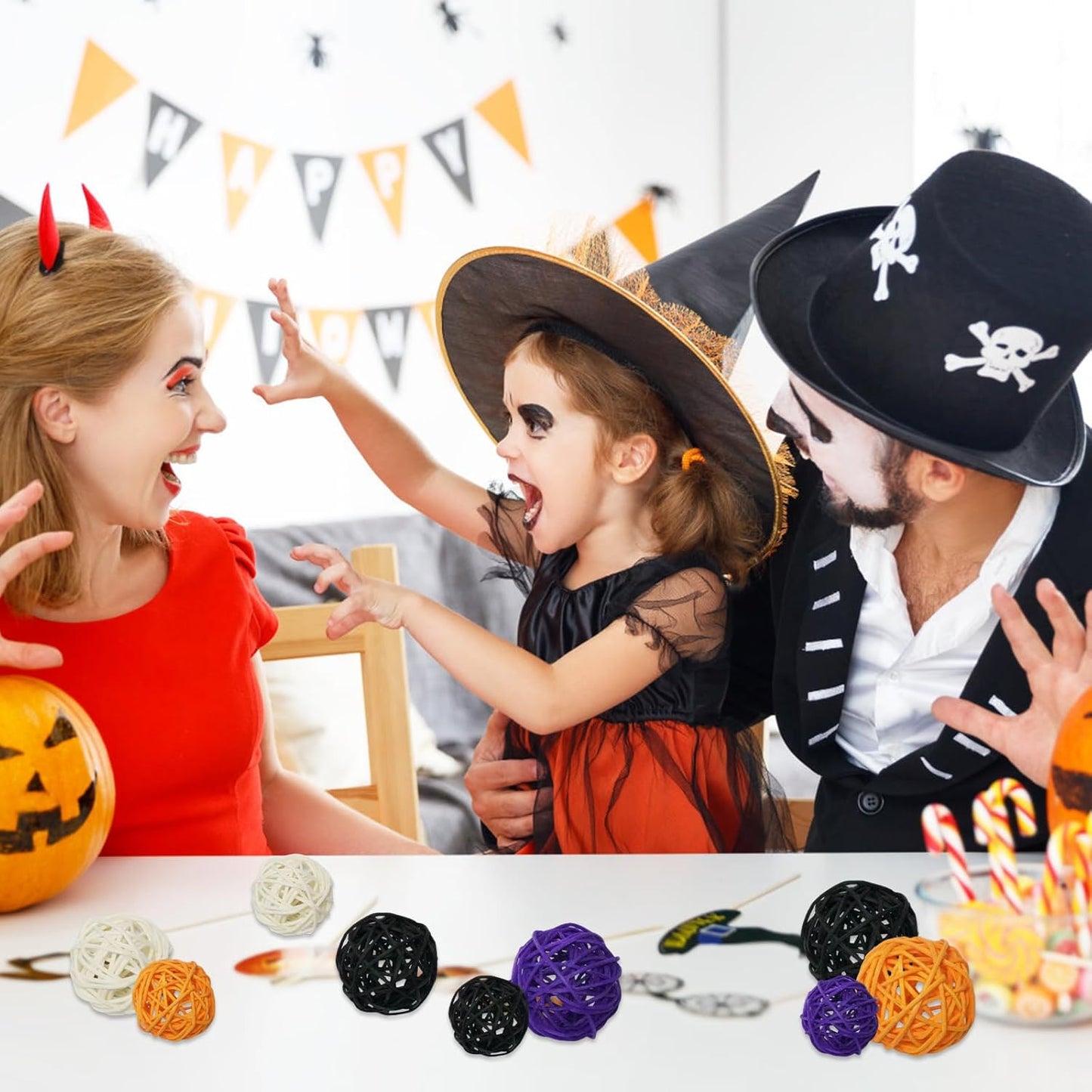 Halloween vase filler decor-36Pack&Halloween Thanksgiving Day Rattan Balls Decorative,&Vase Filler Wicker Ball for Halloween&decorative balls for bowls&bowl fillerTable Hanging Decor DIY Crafts