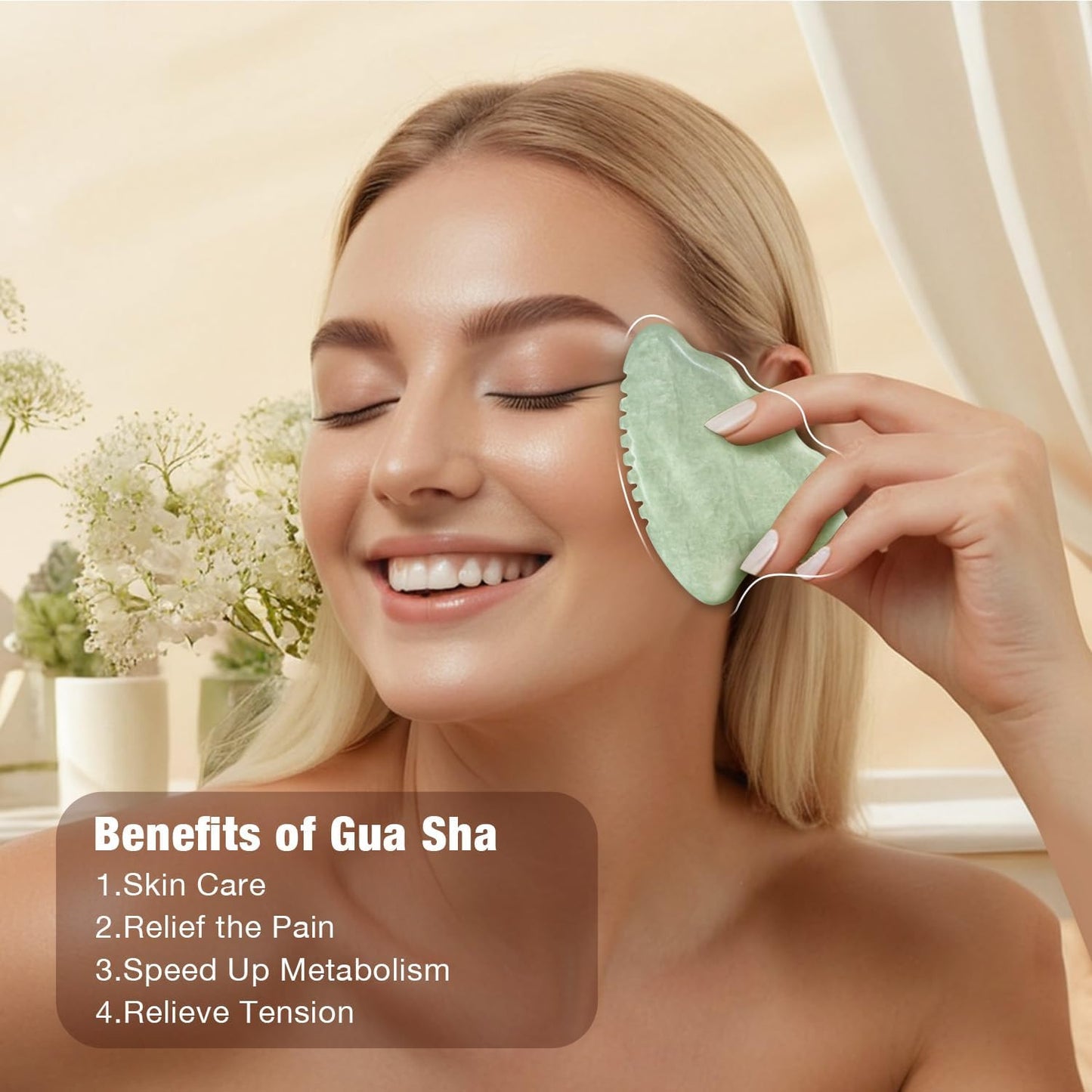 Gua Sha Facial Tools,Jade Gua Sha Stone Comb Edge, Guasha Tool for Face Jawline Sculpting Gifts